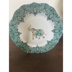 Port Townsand Levi Plate 10" Dinner Elephant Turquoise Lace Scalloped Porcelain